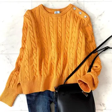 새상품급 쿠미쿄쿠 SOBANE 케이블 풀오버 니트 오렌지 2