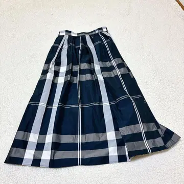 [BLAHMIN] 체크 무늬 롱 스커트 (38) 네이비 하늘하늘 고급