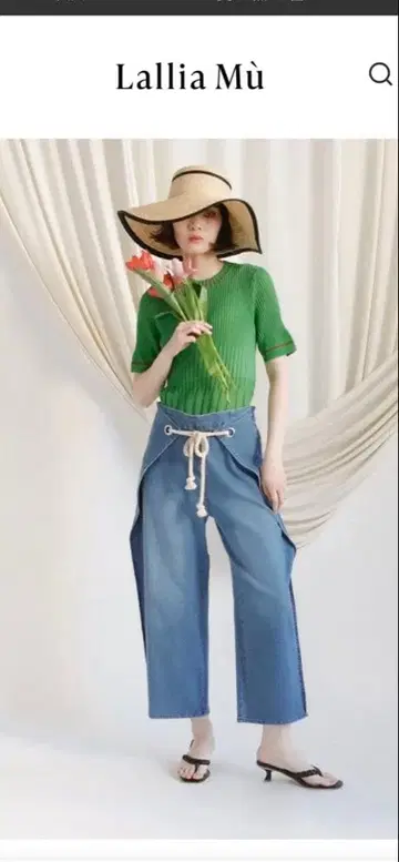 lallia mu 라리아무 데님 와이드 팬츠 드로우 스트링 파랑