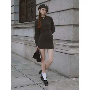 EIMY 로고 버튼 니트 세트 원피스