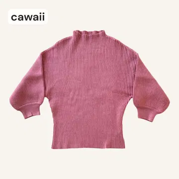 cawaii FRENCH PAVE 니트 스웨터 포원 소매 5부 소매 핑크