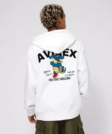 AVIREX 화이트 집업 후드티