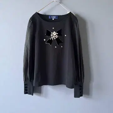 엠즈 그레이시 리본 꽃 자수 상의 시어 슬리브 스팽글