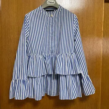 martinique 마르티니크 스트라이프 티어드 프릴 셔츠