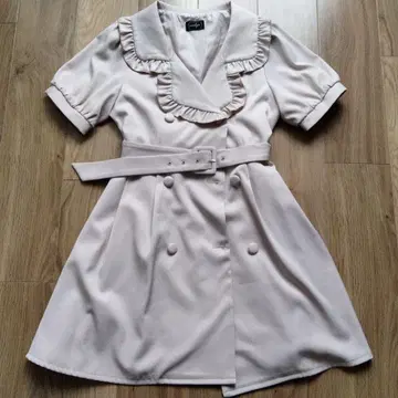 evelyn 핑크 베이지 프릴 반팔 미니 원피스 벨트