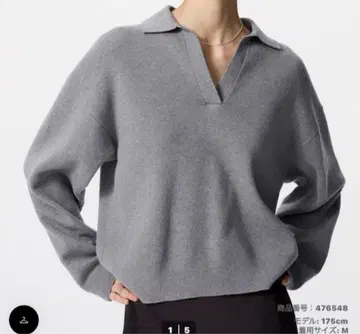 스무스 코튼 릴랙스 폴로 스웨터 그레이 UNIQLO 완판템