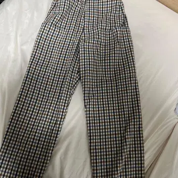 MACPHEE 체크 무늬 하이웨스트 와이드 팬츠