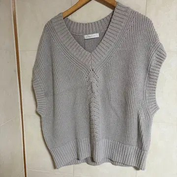 ESTNATION 베이지 V넥 니트 베스트 오버 사이즈