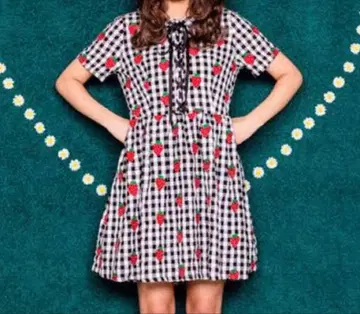 캔디 스트리퍼 원피스 깅엄 체크 이치고 블랙