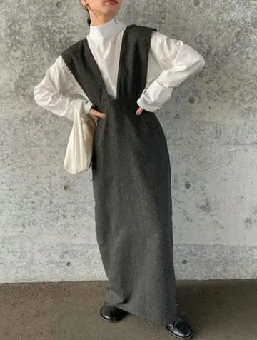 [ 1회 착용 새상품급 ] 오버롤 스커트 트위드 점퍼 롱 스커트