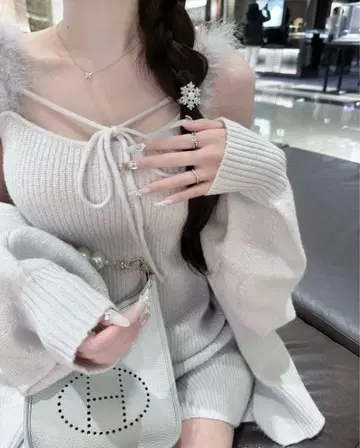 루미뇽 feather ribbon op + cardigan 블루