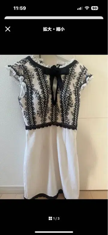 레이스 장식 미니 드레스 화이트 블랙 ROBE de FLEURS