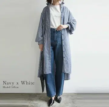 and it 스트라이프 브로드 볼륨 슬리브 셔츠 원피스