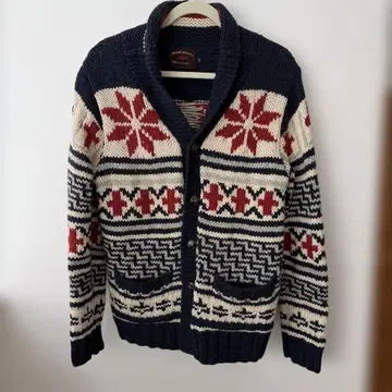 빔즈 beams 카우친 스웨터 가디건 올 패턴 네이비 화이트 남성용