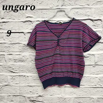 R4302 ungaro [ 9 ] 빈티지 반팔 보더 니트 스웨터 V넥