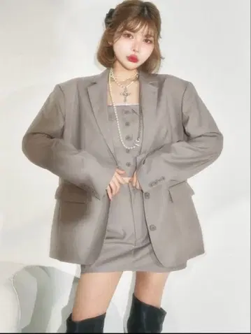 Darich 오버 사이즈 테일러드 자켓 & 스커트 세트 그레이