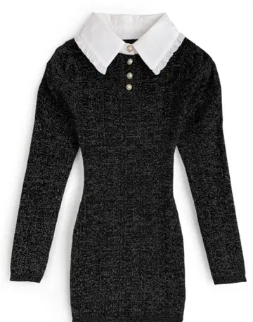 프릴 칼라 니트 미니 원피스