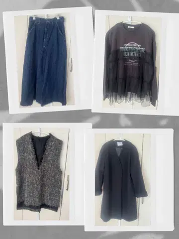 4종 세트: 데님 스커트, 상의, 베스트, 코트