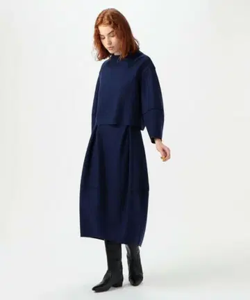 TOMORROWLAND 반지 니트 코쿤 미디 스커트 다크 블루