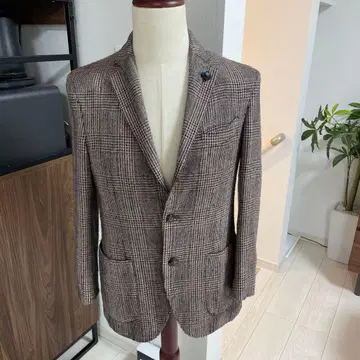 LARDINI 브라운 체크 무늬 테일러드 자켓 46