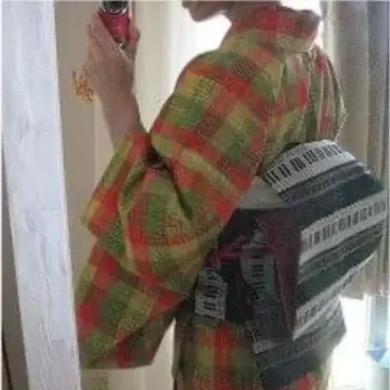 히사카타 로망 교토 후쿠로 오비 피아노 패턴 x 빨간 당초 무늬 리버서블