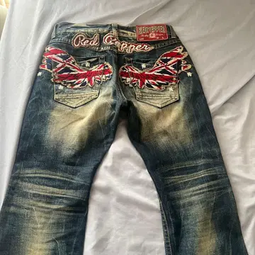 Red Copper 유니언 잭 자수 데님