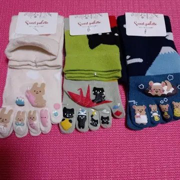 미사용 새상품 토끼, 냥, 강아지 5개 손가락 삭스 3개 세트