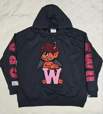 악마 캐릭터 자수 블랙 후드티