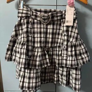 유메텐보 체크 하트 벨트 스커트 화이트 지뢰계