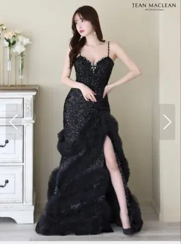 비즈 장식 슬릿 블랙 드레스 M 사이즈