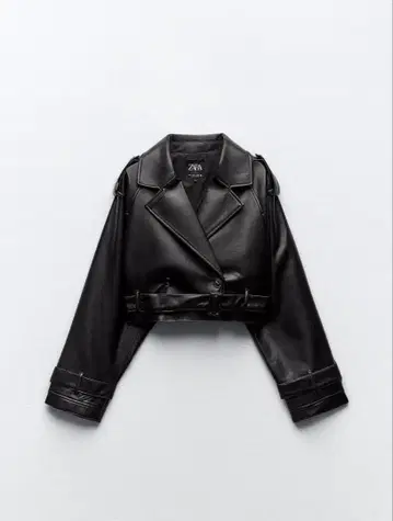 ZARA 블랙 숏 오버 사이즈 페이크 가죽 트렌치코트