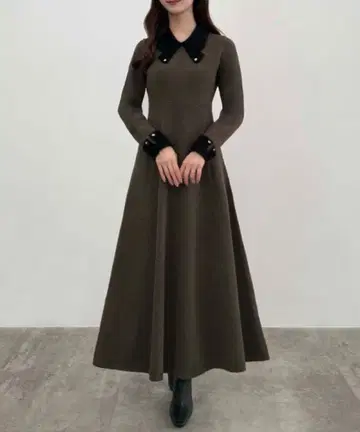 CENEA 긴팔 원피스 바이컬러 리본 니트 원피스 S 사이즈