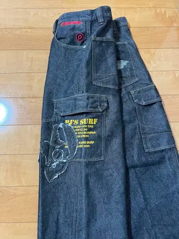 PJ'S SURF 광택 배기 데님 카고 팬츠 B계 HIPHOP