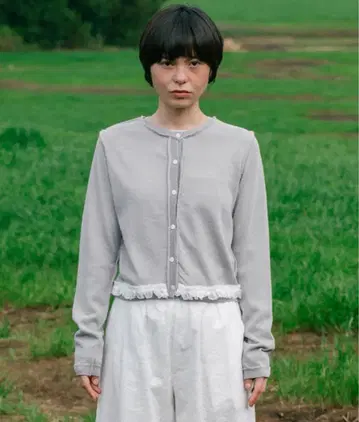 oheshio SLASH FRILL CARDIGAN, GRAY