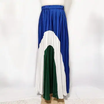 [ UN3D. ] 블로킹 플리츠 스커트 38 파랑 화이트 그린 맥시 길이