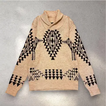 주말 세일 JELADO 숄카라 니트 네이티브 무늬 베이지 x 블랙