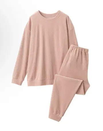 여성 코튼 벨로아 긴팔 룸웨어 세트 여성 M 핑크