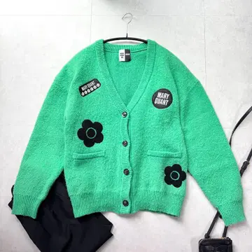 MARYQUANT x PUBLUX 콜라보 그린 니트 샤기 가디건