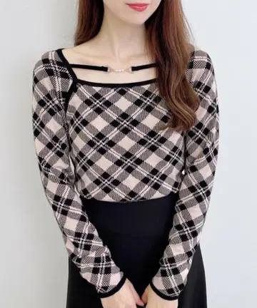 INGNI 긴팔 니트 스웨터 펄 비트 체크 니트