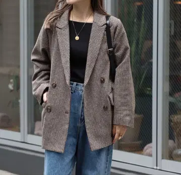 건클럽 체크 오버 사이즈 더블 자켓