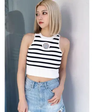 GYDA 화이트 블랙 스트라이프 탱크탑