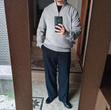 LLBean 코튼 캐시미어 하프 지퍼 니트 M 그레이