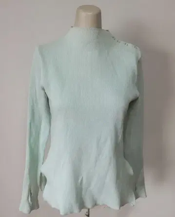 Fill the bill 민트 그린 버튼 하이넥 상의