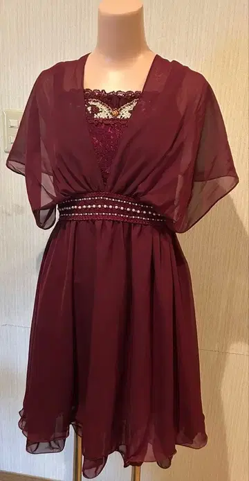 버건디 쉬폰 드레스