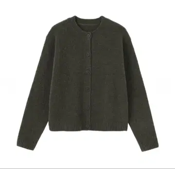 새상품 무인양품 울 혼방 부클레 크루넥 가디건 카키 그린