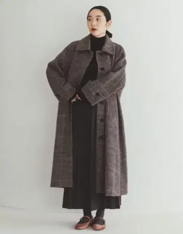 북유럽 생활 잡화점 가볍게 흔들리는 울 롱 코트 / 글렌체크 S