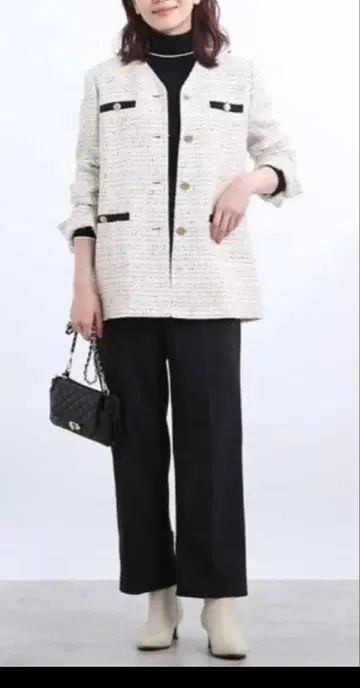 리플렉트 팬시 트위드 자켓 V넥 노카라 자켓 9