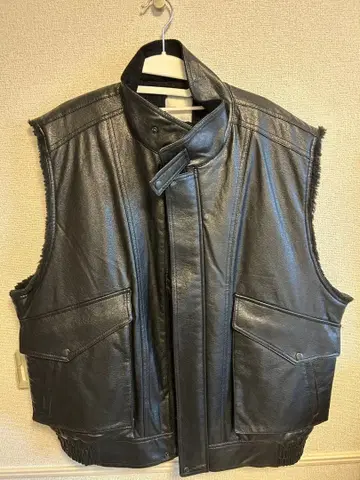 블랙 가죽 베스트 플리스 안감