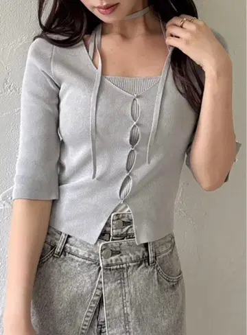 하프 슬리브 레이어드 가디건 상의 dazzlin