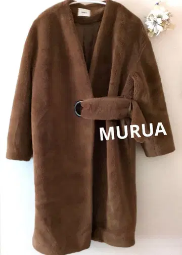 MURUA 브라운 플리스풍 코트 벨트 포함